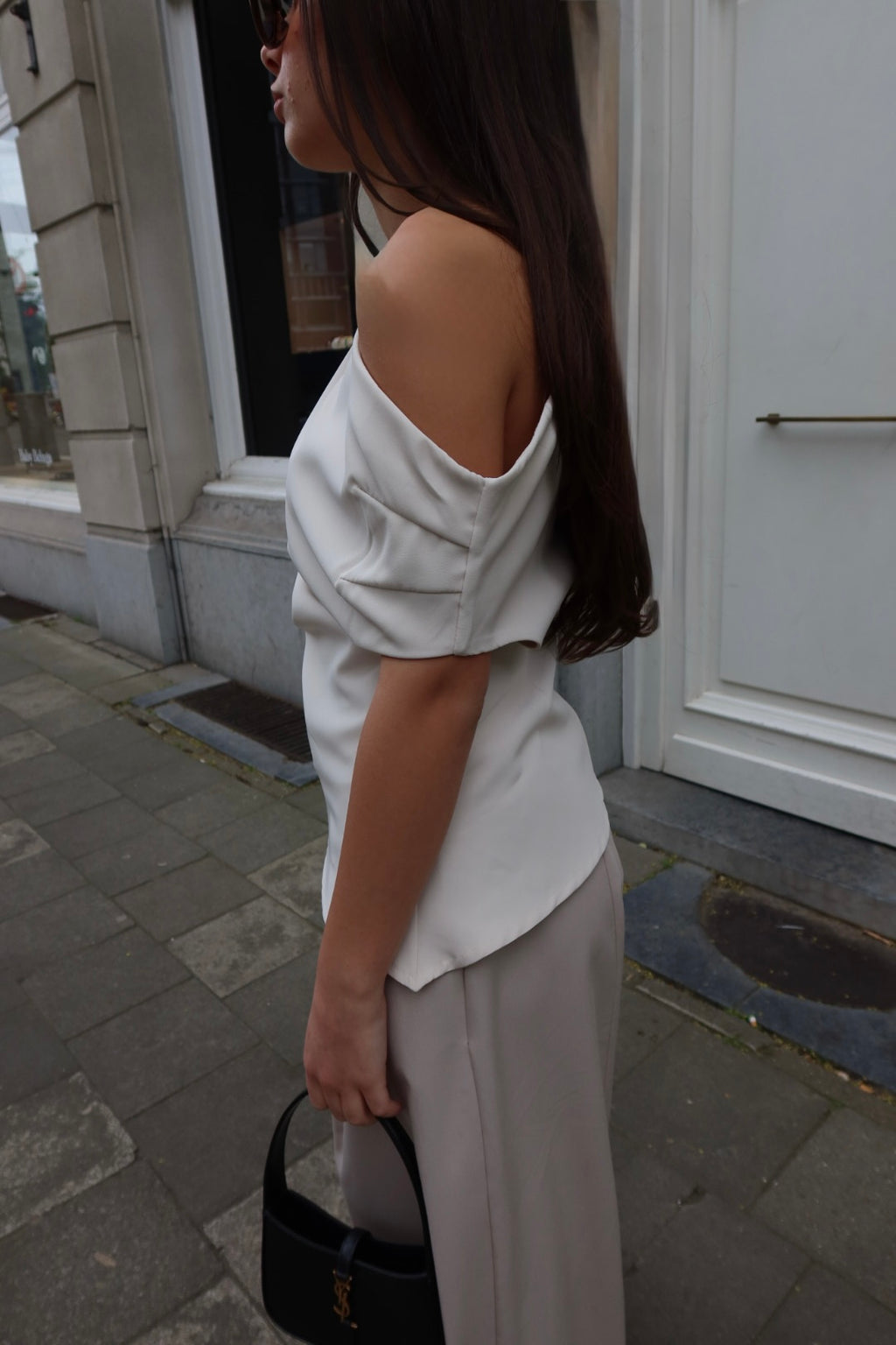 MINERVA ASYMMETRIC DRAPED TOP - CREAM