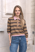 ELYVORA STRIPE POLO KNIT CAMEL/PINK