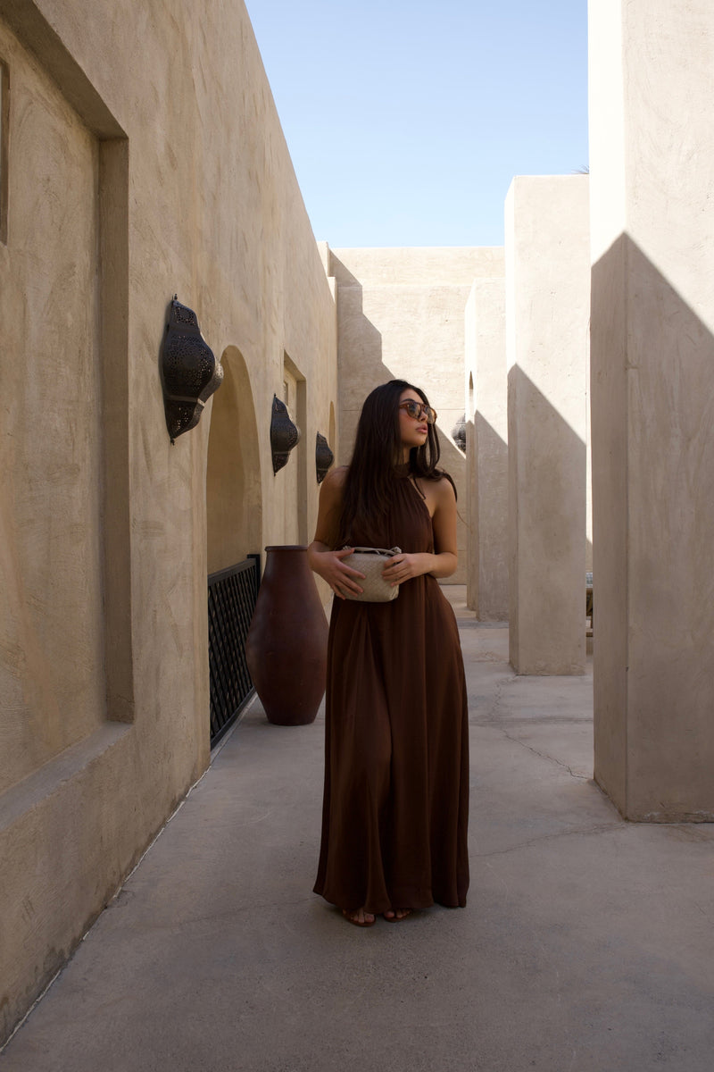 SOLARA LONG DRESS DARK BROWN
