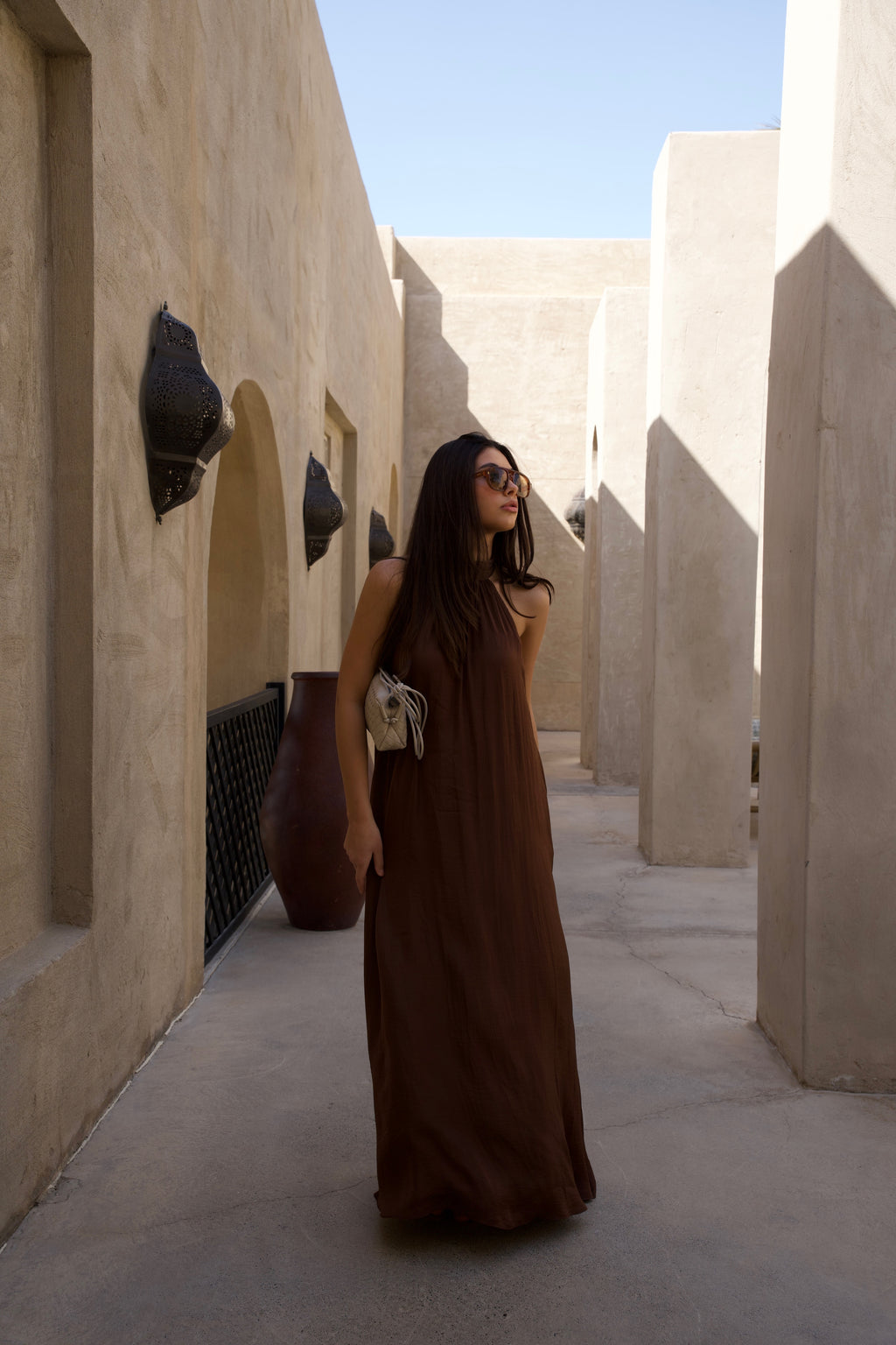 SOLARA LONG DRESS DARK BROWN