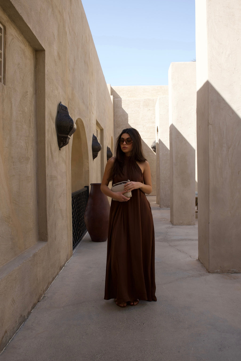 SOLARA LONG DRESS DARK BROWN