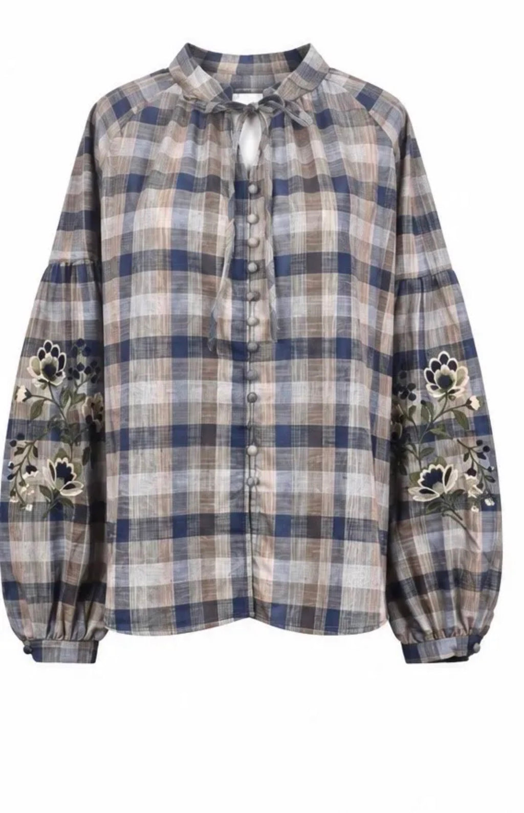 MARLOW FLORAL CHECK COTTON BLOUSE NAVY