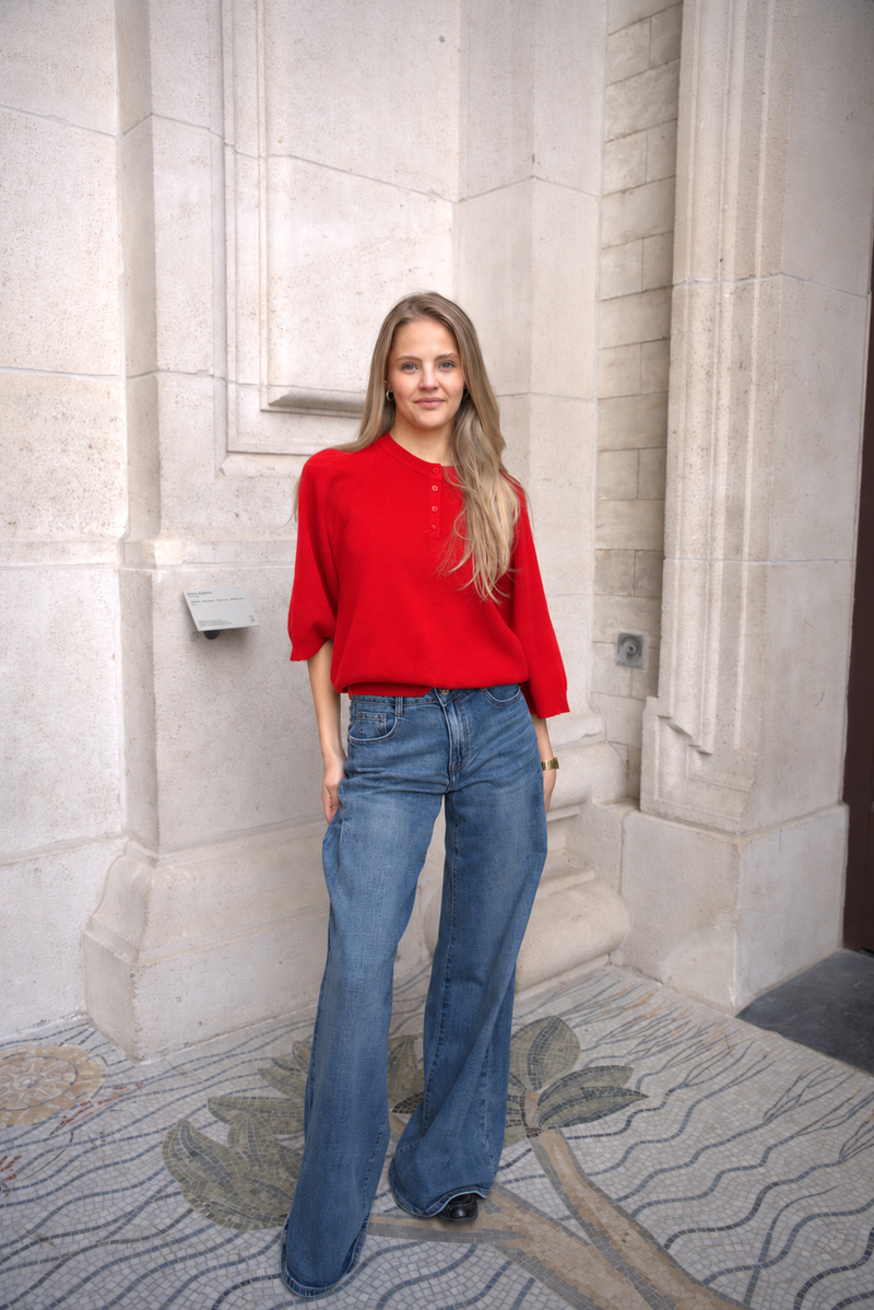 BROOKE BUTTON KNIT RED