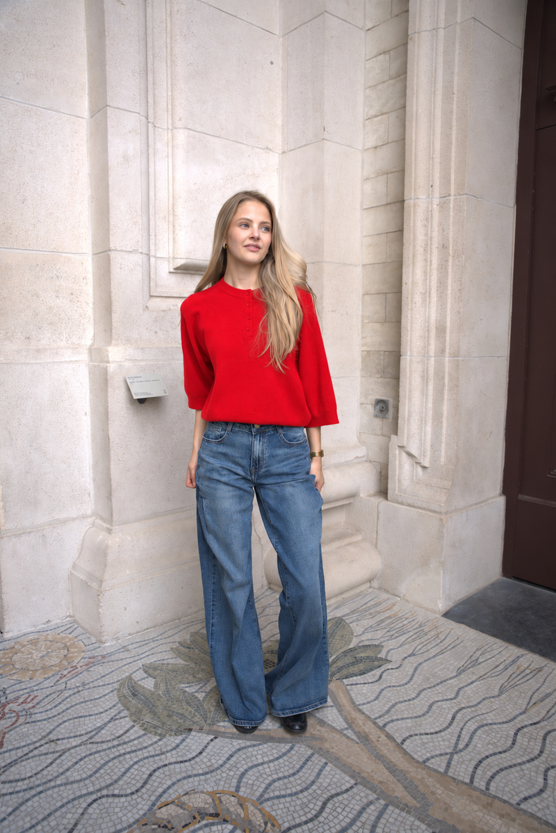BROOKE BUTTON KNIT RED