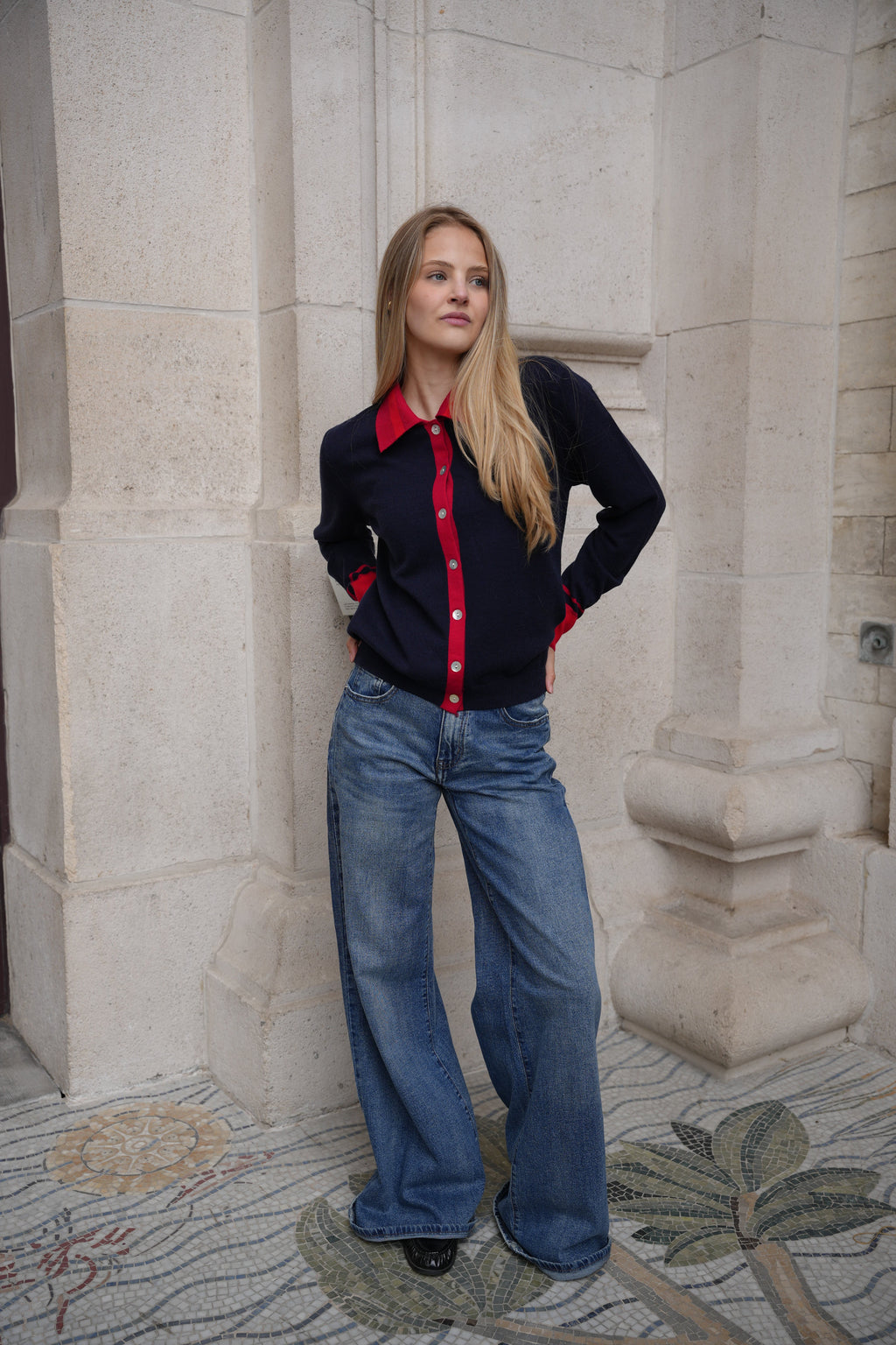LORENZA CONTRAST CARDIGAN NAVY
