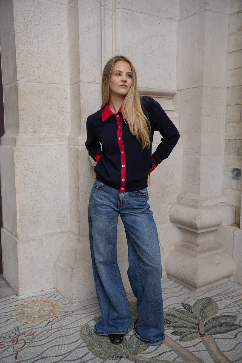 LORENZA CONTRAST CARDIGAN NAVY