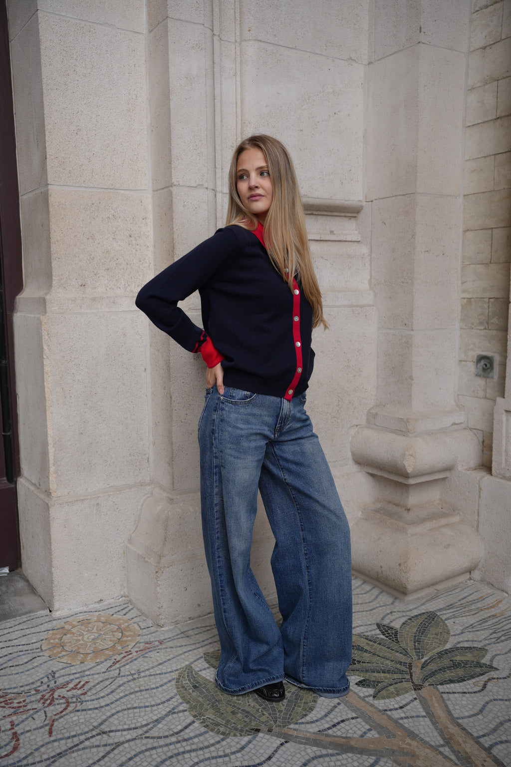 LORENZA CONTRAST CARDIGAN NAVY