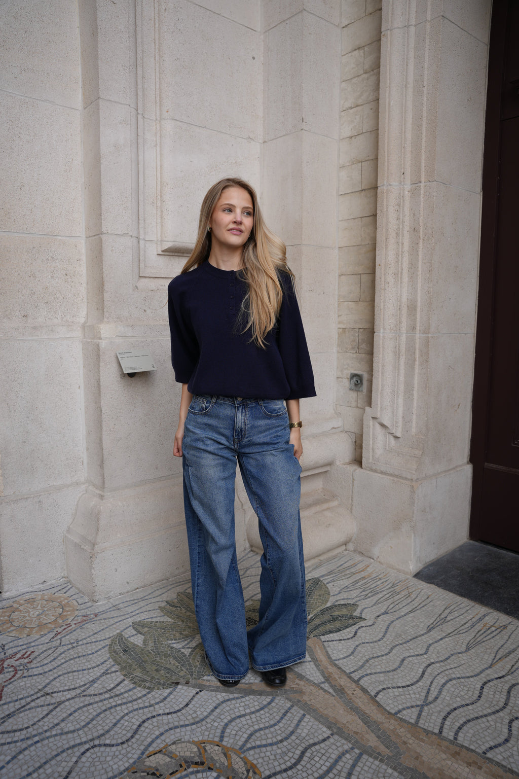 BROOKE BUTTON KNIT NAVY