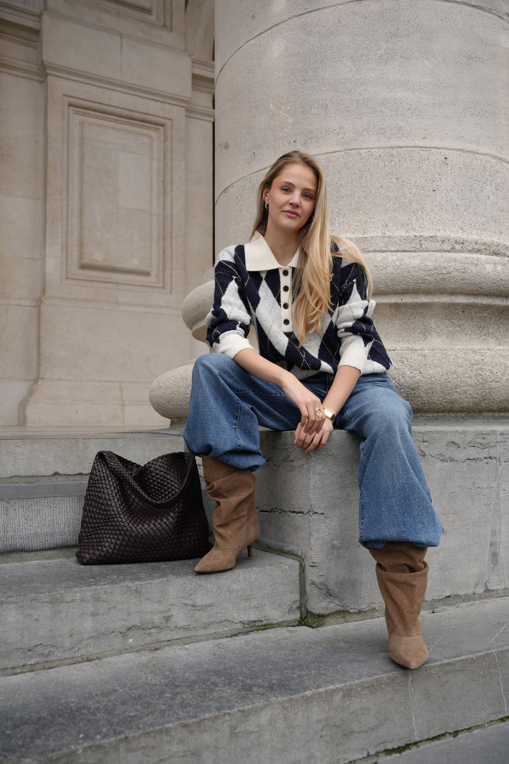 MAËLLE ARGYLE KNIT NAVY