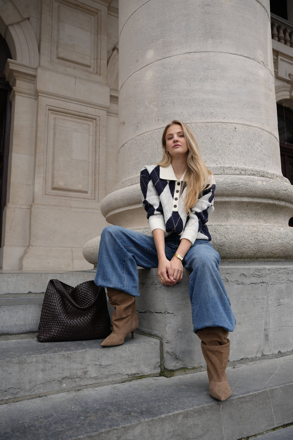 MAËLLE ARGYLE KNIT NAVY