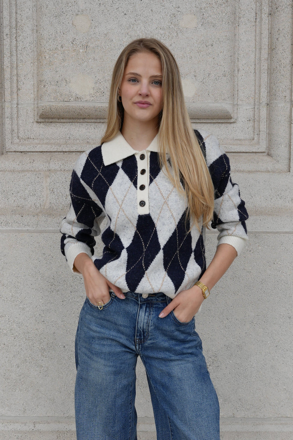MAËLLE ARGYLE KNIT NAVY