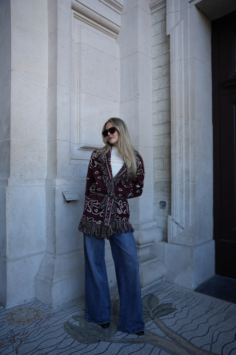 RIVIERA PAISLEY WRAP COAT BURGUNDY