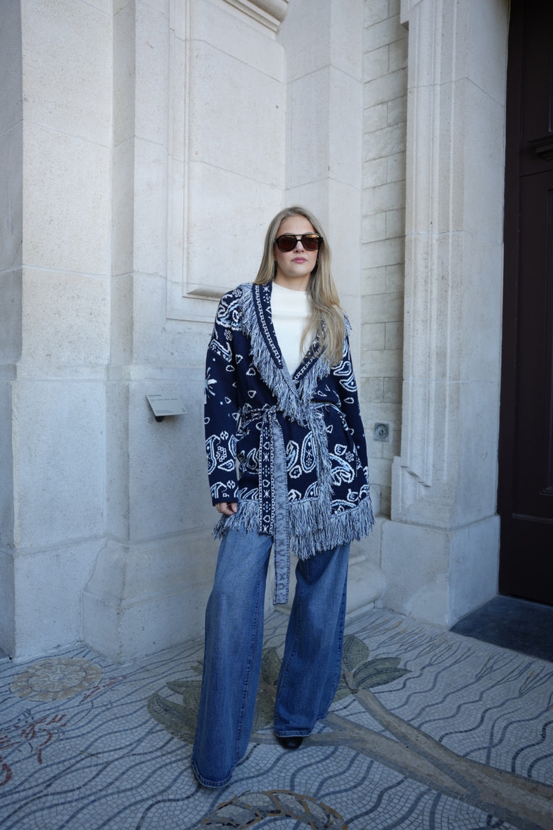 RIVIERA PAISLEY WRAP COAT NAVY