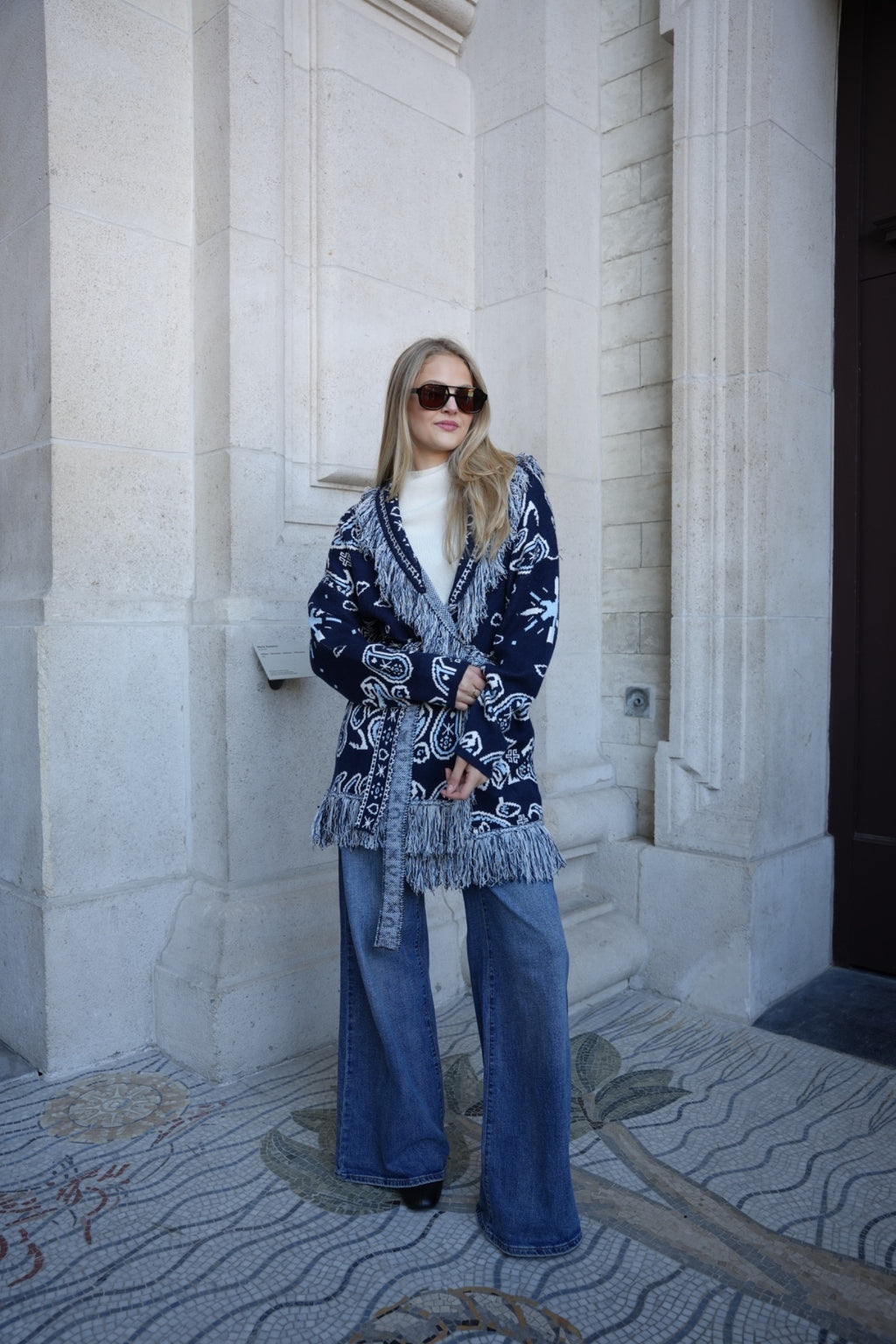 RIVIERA PAISLEY WRAP COAT NAVY