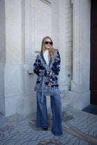 RIVIERA PAISLEY WRAP COAT NAVY