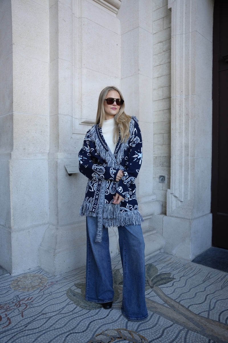 RIVIERA PAISLEY WRAP COAT NAVY