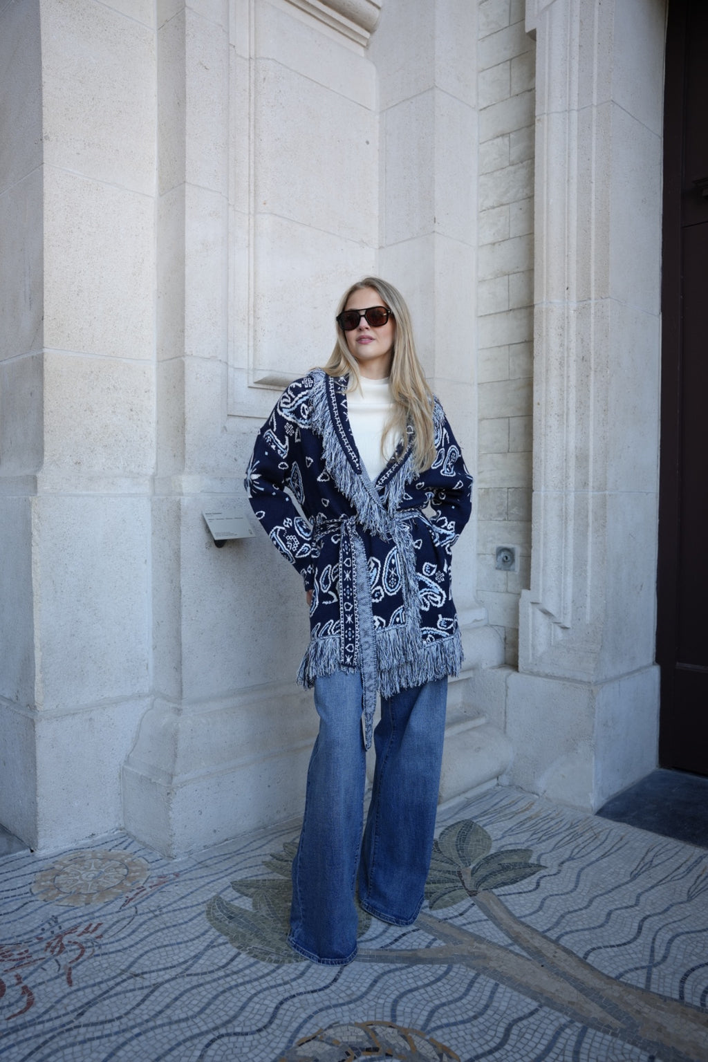 RIVIERA PAISLEY WRAP COAT NAVY