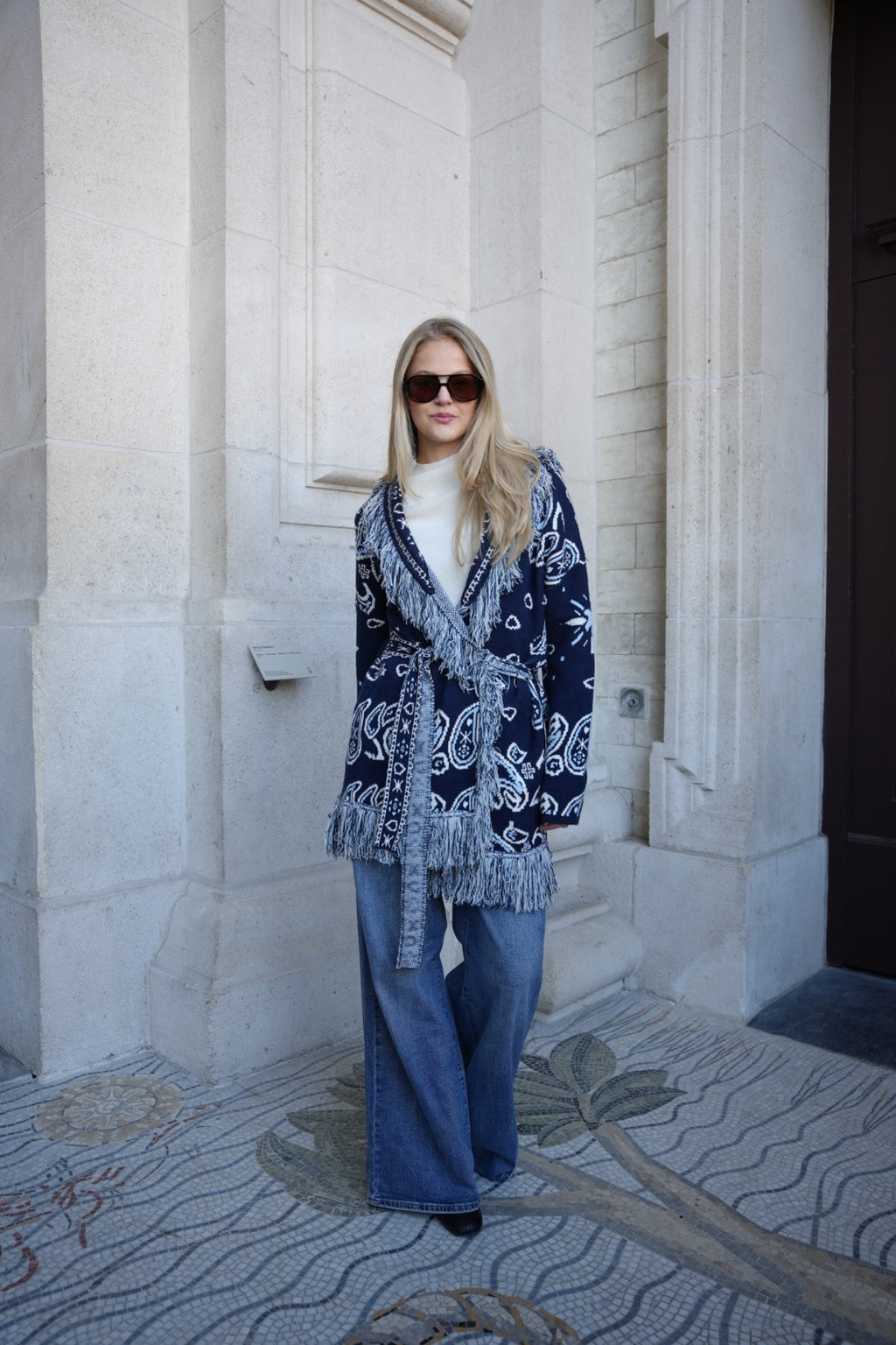 RIVIERA PAISLEY WRAP COAT NAVY