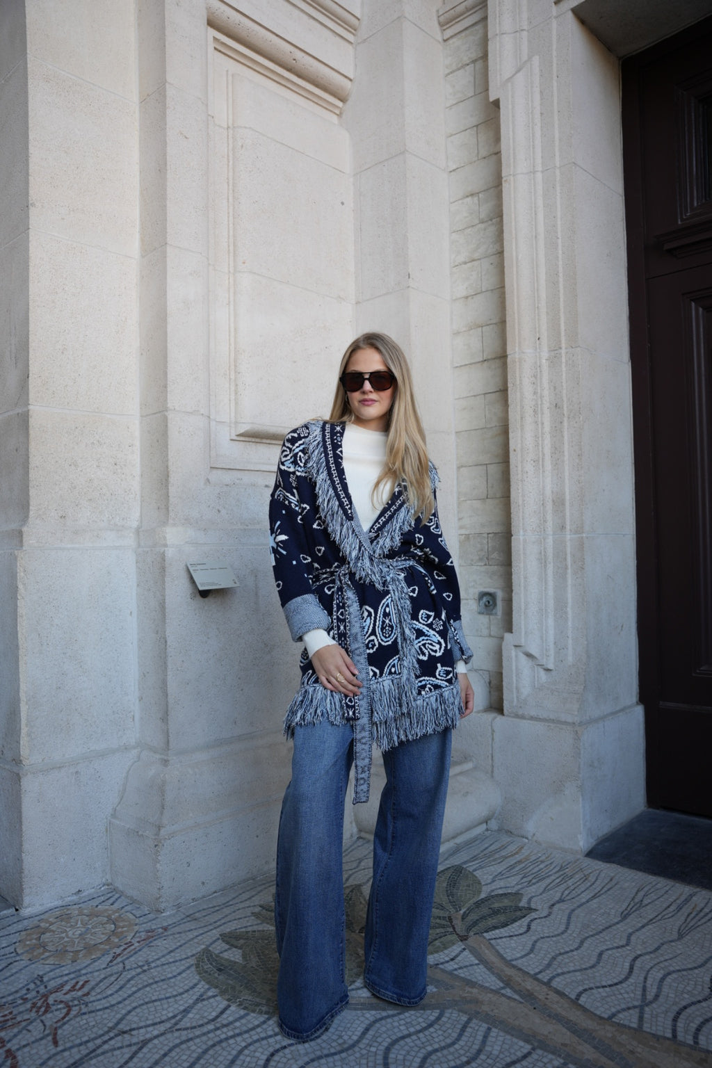 RIVIERA PAISLEY WRAP COAT NAVY