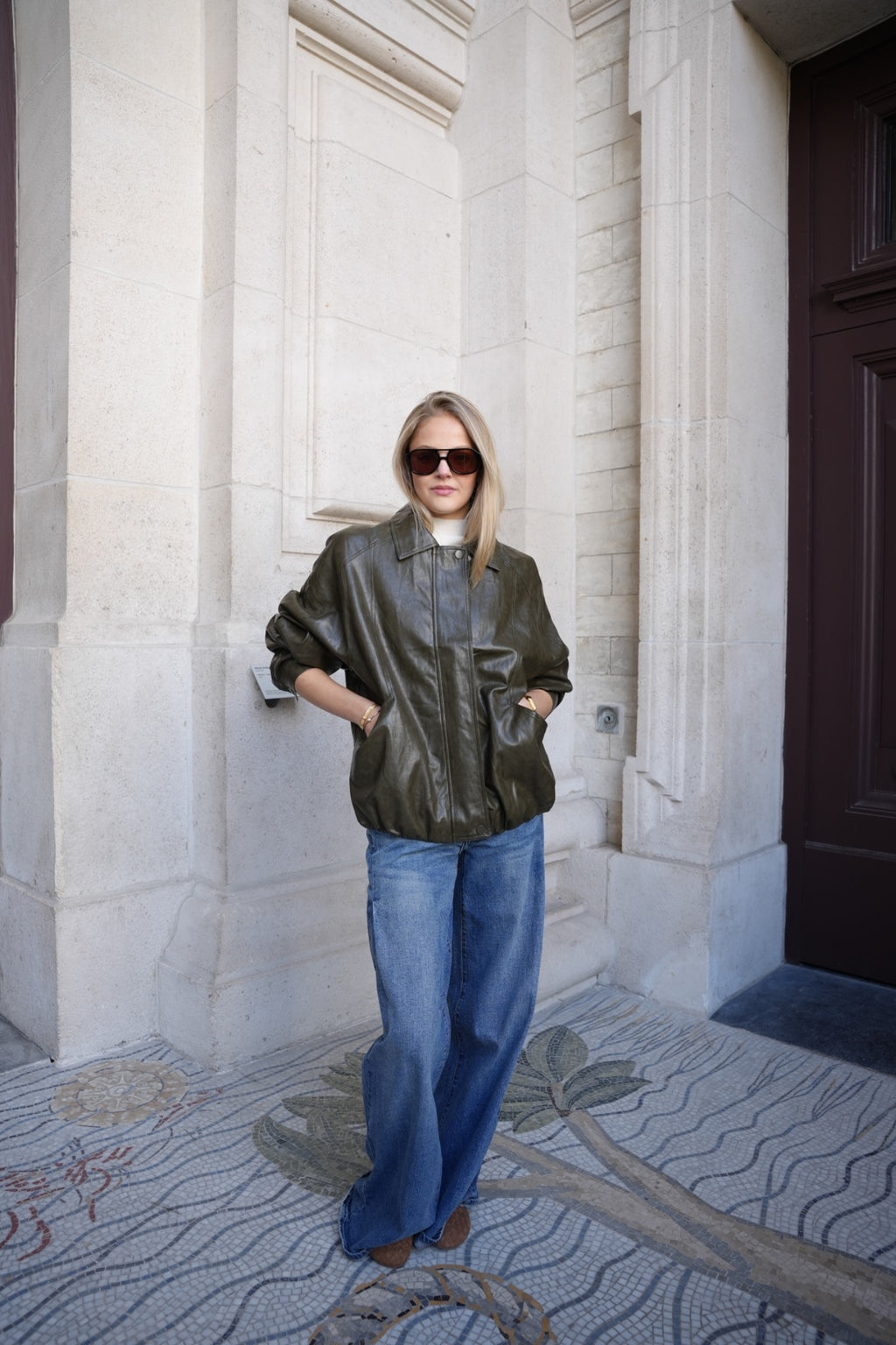 SAVINA VEGAN LEATHER JACKET KHAKI