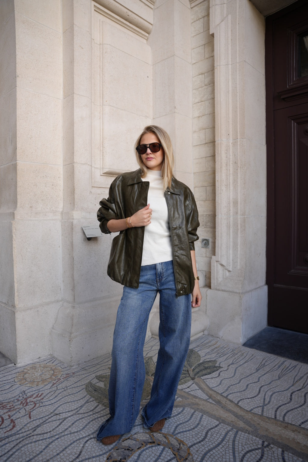 SAVINA VEGAN LEATHER JACKET KHAKI