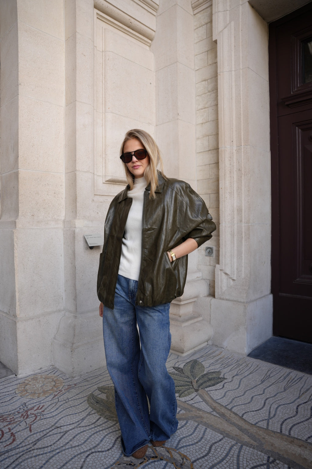 SAVINA VEGAN LEATHER JACKET KHAKI