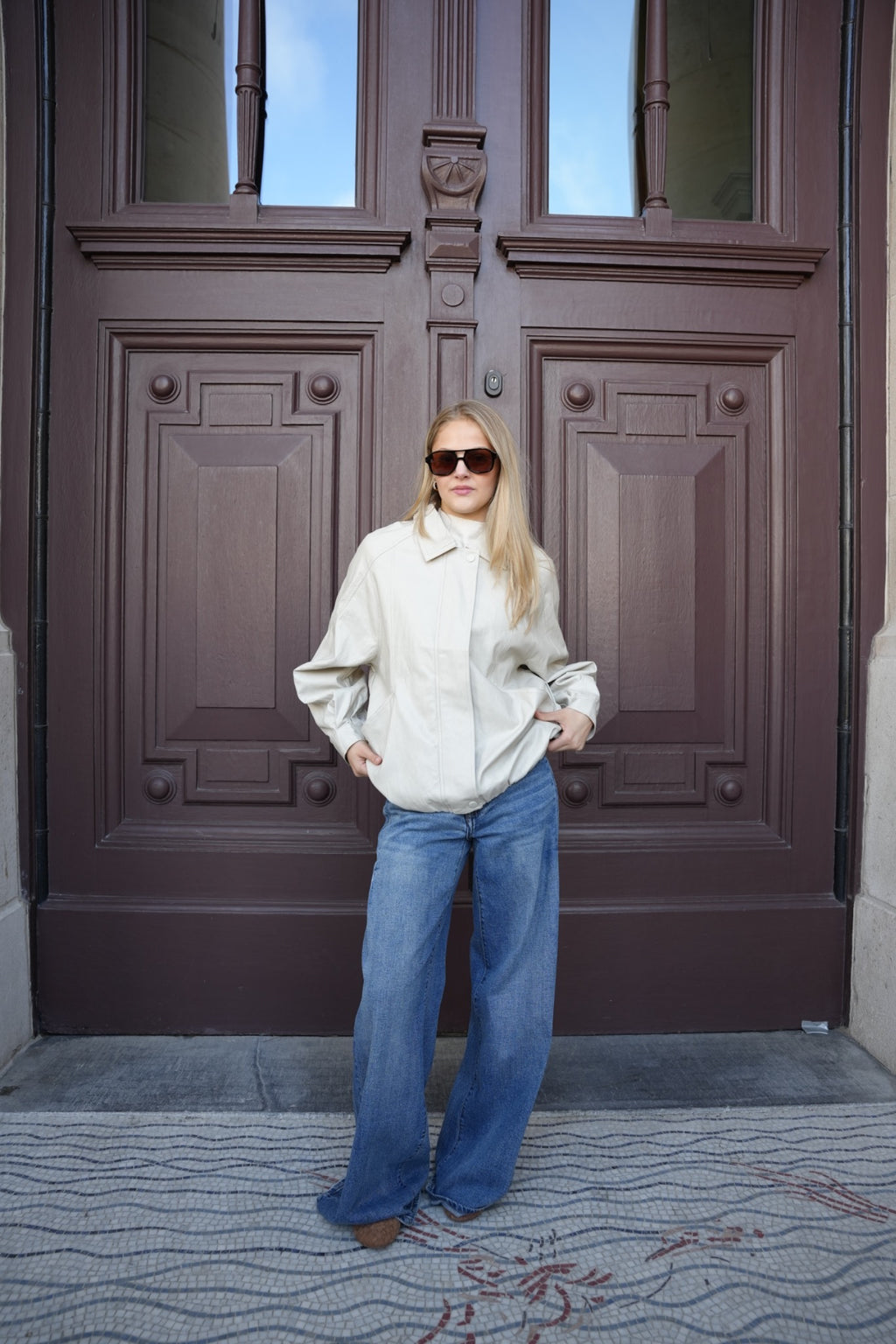 SAVINA VEGAN LEATHER JACKET BEIGE