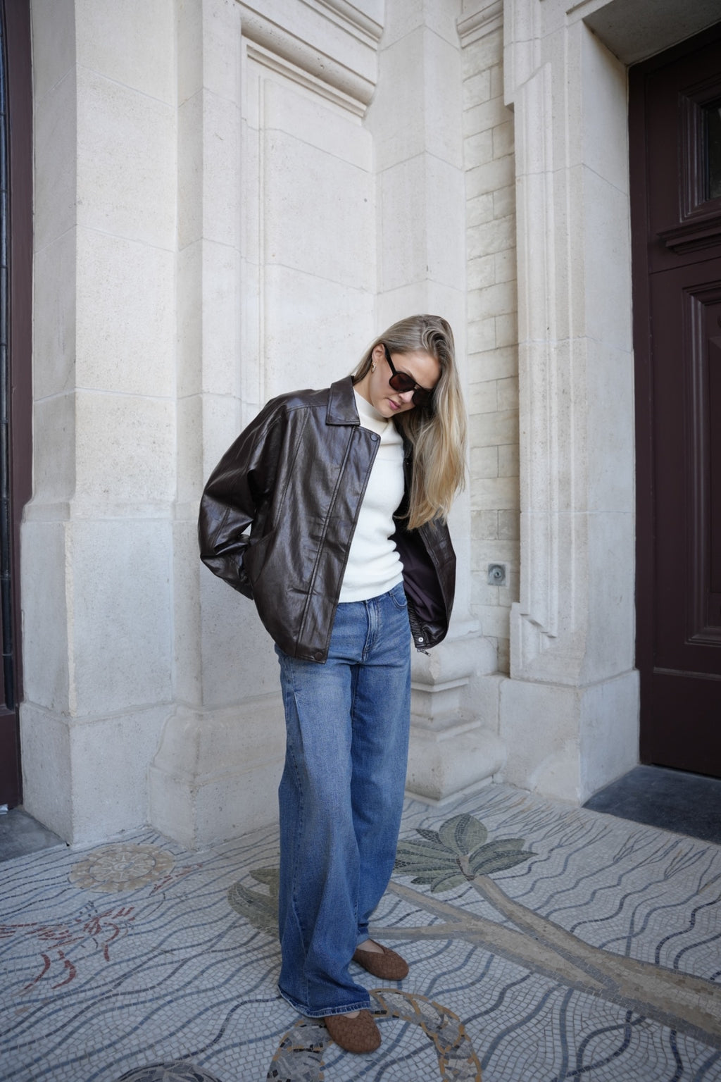 SAVINA VEGAN LEATHER JACKET BROWN