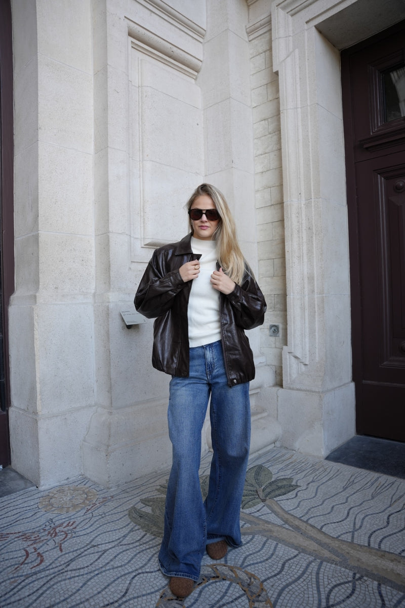SAVINA VEGAN LEATHER JACKET BROWN